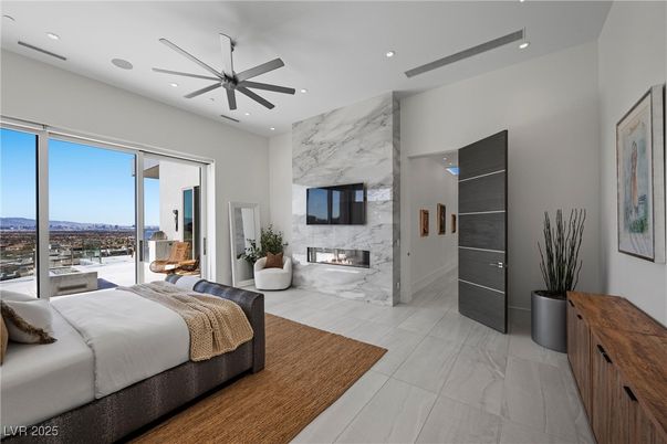 Bedroom, Fireplace, Interior, Marble, Marble Walls, Recessed Lighting