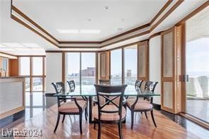 Dining room, Interior, Recessed Lighting, Wood Texture Flooring