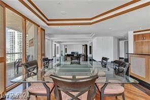Dining room, Interior, Recessed Lighting, Wood Texture Flooring