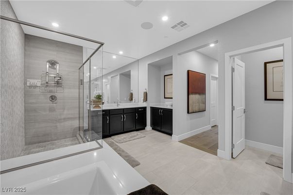 Bathroom, Dual Sink Vanities, Glass Shower, Interior, Recessed Lighting