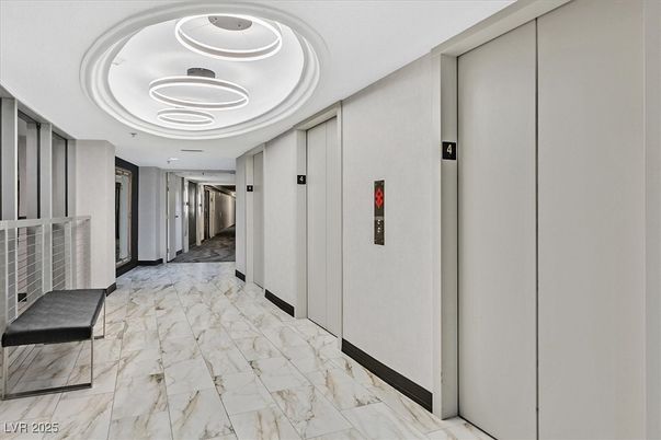 Elevator, Interior, Marble, Pendant Lights