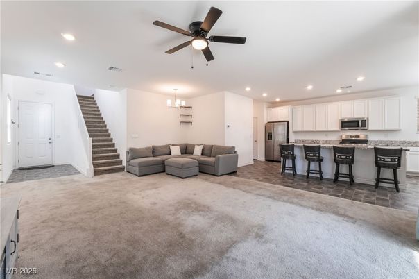 Chandelier, Interior, Kitchen, Living room, Recessed Lighting, Stainless Steel Appliances