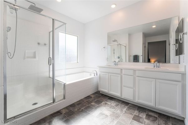 Bathroom, Dual Sink Vanities, Glass Shower, Interior, Recessed Lighting