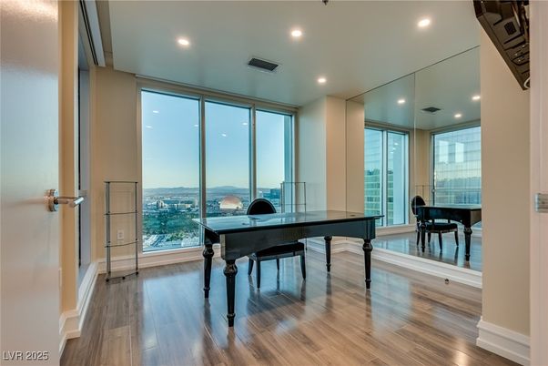 Home Office, Interior, Piano, Recessed Lighting, Wood Texture Flooring