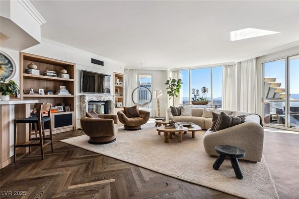 Fireplace, Interior, Living room, Pendant Lights, Wood Texture Flooring