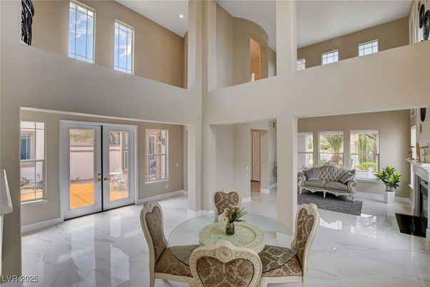 Dining room, Fireplace, Interior, Marble, Recessed Lighting
