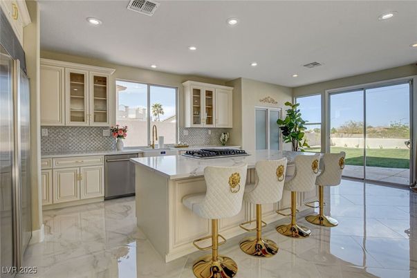 Interior, Kitchen, Marble, Recessed Lighting, Stainless Steel Appliances