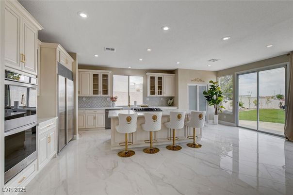 Interior, Kitchen, Marble, Recessed Lighting, Stainless Steel Appliances