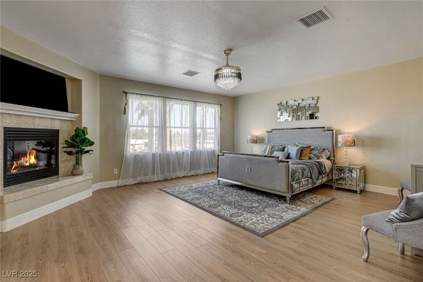 Bedroom, Fireplace, Interior, Wood Texture Flooring