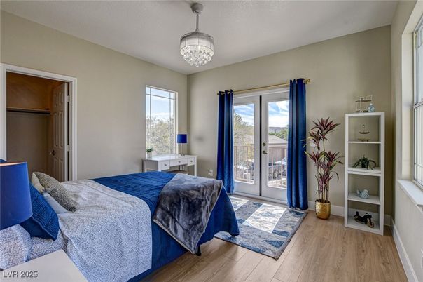 Bedroom, Chandelier, Interior, Wood Texture Flooring