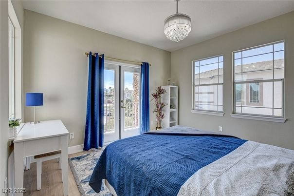 Bedroom, Chandelier, Interior, Wood Texture Flooring