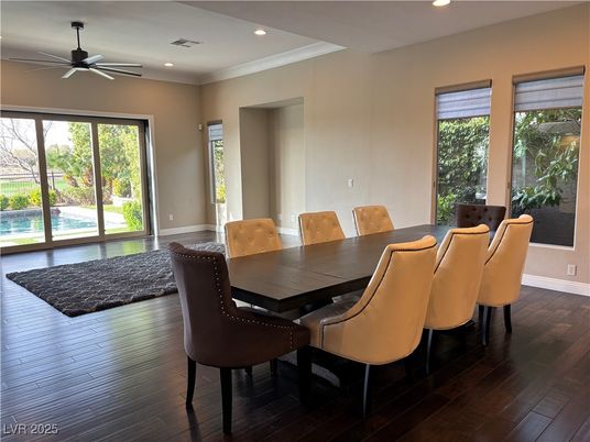 Dining room, Interior, Recessed Lighting, Wood Texture Flooring