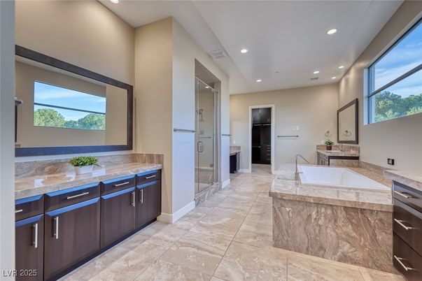 Bathroom, Dual Sink Vanities, Glass Shower, Interior, Recessed Lighting