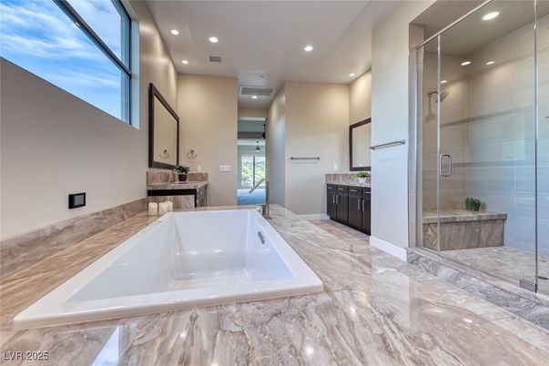 Bathroom, Glass Shower, Interior, Marble, Recessed Lighting