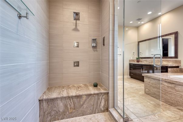 Bathroom, Glass Shower, Interior, Recessed Lighting