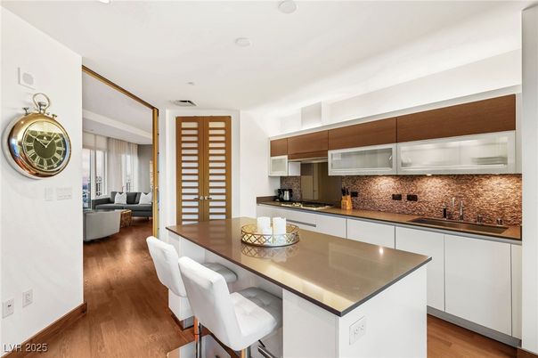 Dining room, Interior, Kitchen, Living room, Recessed Lighting, Wood Texture Flooring
