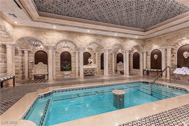 Interior, Pool, Recessed Lighting, Stone Walls
