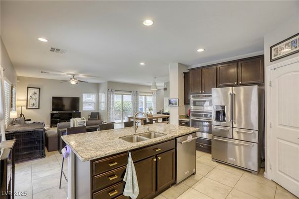 Dining room, Interior, Kitchen, Living room, Recessed Lighting, Stainless Steel Appliances