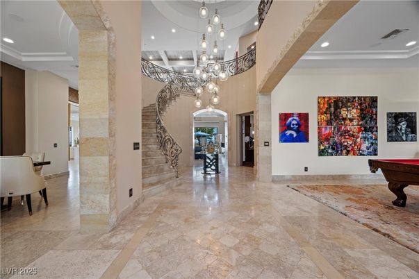 Billiard Table, Chandelier, Fireplace, Game Room, Interior, Pendant Lights, Recessed Lighting