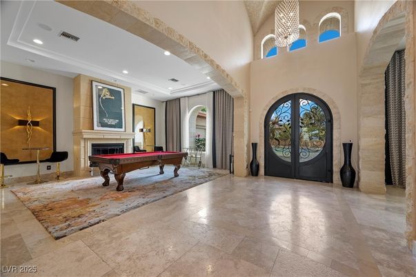 Billiard Table, Chandelier, Fireplace, Game Room, Interior, Recessed Lighting