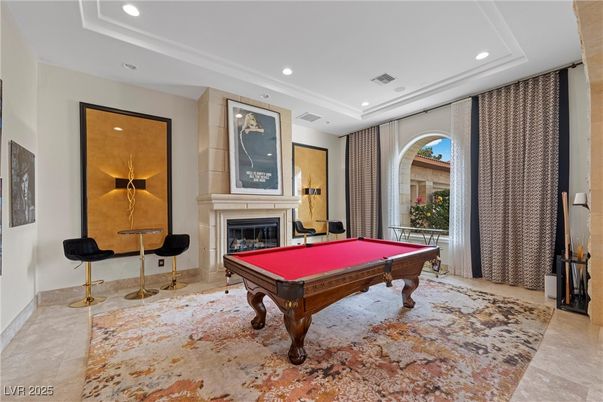 Billiard Table, Fireplace, Game Room, Interior, Recessed Lighting