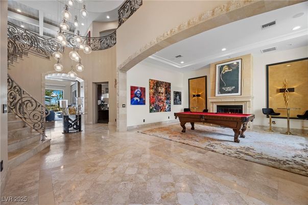 Billiard Table, Fireplace, Game Room, Interior, Pendant Lights, Recessed Lighting