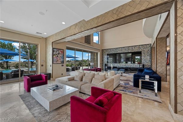 Fireplace, Interior, Living room, Recessed Lighting, Stone Walls