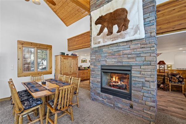 Dining room, Fireplace, Interior, Stone Walls, Wooden Beams, Wooden Ceilings, Wood Texture Flooring
