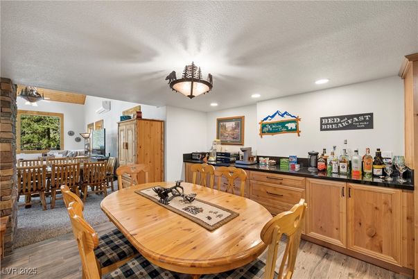 Dining room, Interior, Recessed Lighting, Wood Texture Flooring