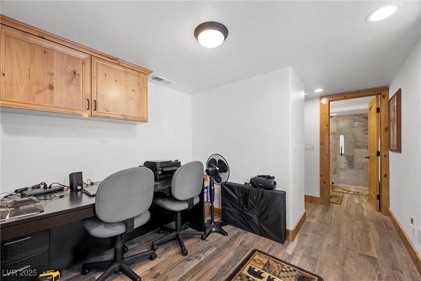 Home Office, Interior, Recessed Lighting, Wood Texture Flooring