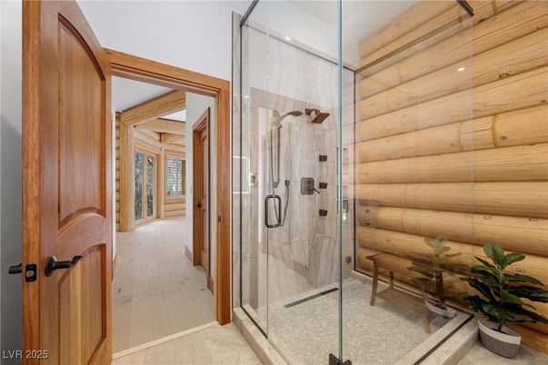 Bathroom, Glass Shower, Interior, Wood Texture Flooring