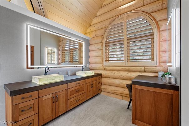 Bathroom, Dual Sink Vanities, Interior, Wooden Ceilings, Wooden Walls