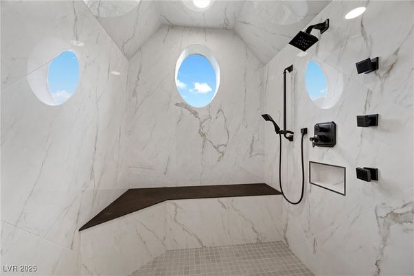 Bathroom, Interior, Marble Walls, Recessed Lighting