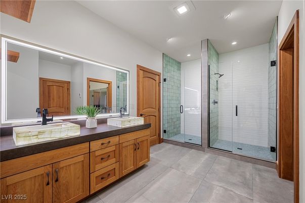Bathroom, Dual Sink Vanities, Glass Shower, Interior, Recessed Lighting