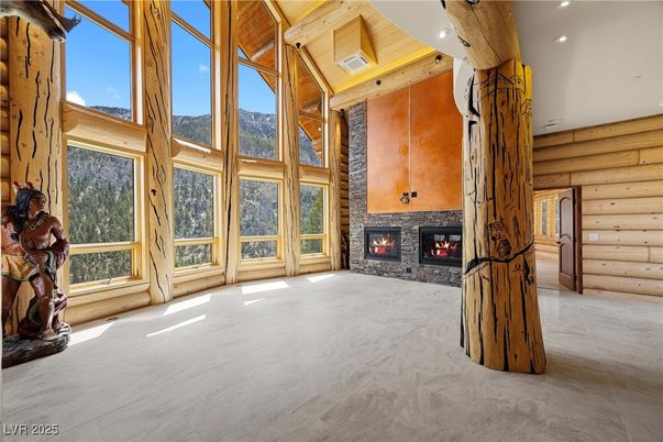 Fireplace, Interior, Recessed Lighting, Wooden Walls