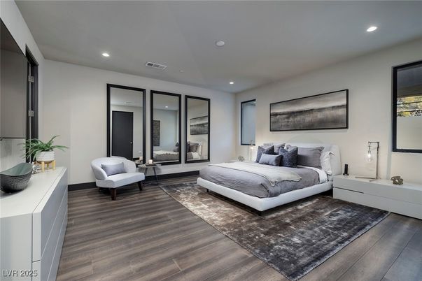 Bedroom, Interior, Recessed Lighting, Wood Texture Flooring