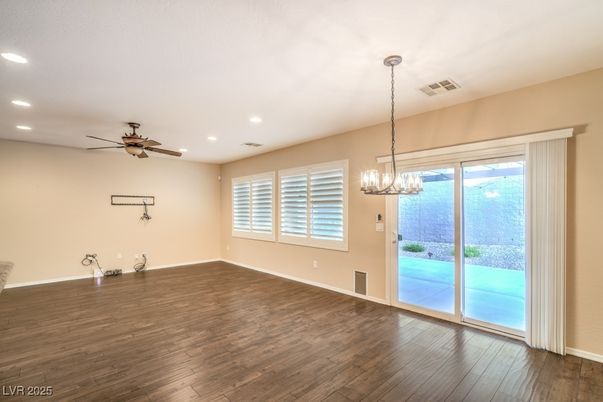 Chandelier, Empty room, Interior, Recessed Lighting, Wood Texture Flooring