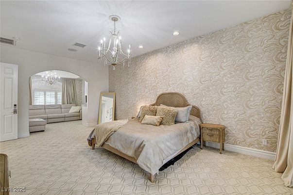 Bedroom, Chandelier, Interior, Recessed Lighting