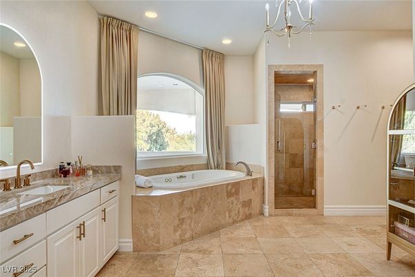 Bathroom, Dual Sink Vanities, Glass Shower, Interior, Recessed Lighting