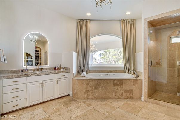 Bathroom, Dual Sink Vanities, Glass Shower, Interior, Recessed Lighting