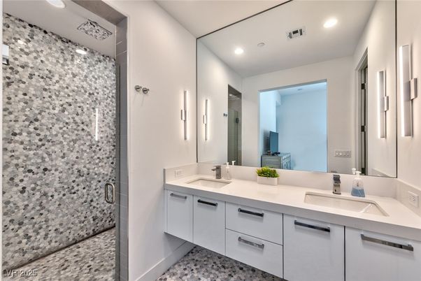 Bathroom, Dual Sink Vanities, Glass Shower, Interior, Recessed Lighting