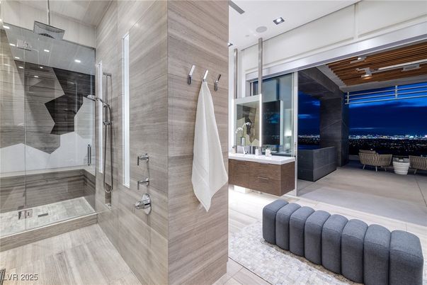Bathroom, Glass Shower, Interior, Recessed Lighting, Wooden Ceilings