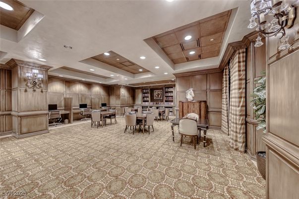 Dining room, Interior, Piano, Recessed Lighting, Wooden Ceilings