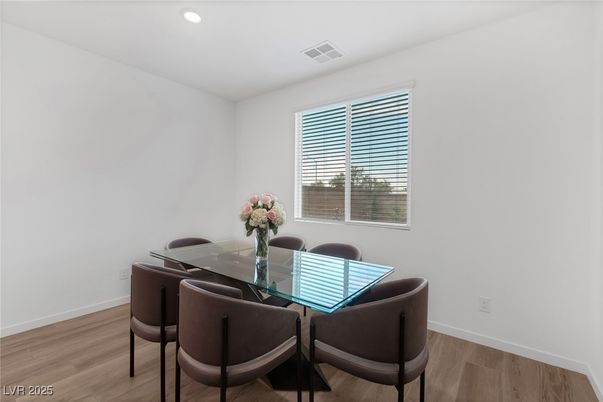 Dining room, Interior, Recessed Lighting, Wood Texture Flooring