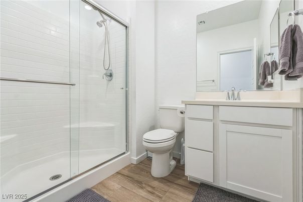 Bathroom, Glass Shower, Interior, Wood Texture Flooring