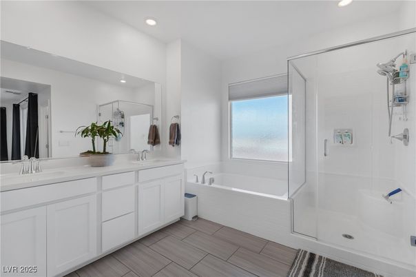 Bathroom, Dual Sink Vanities, Glass Shower, Interior, Recessed Lighting