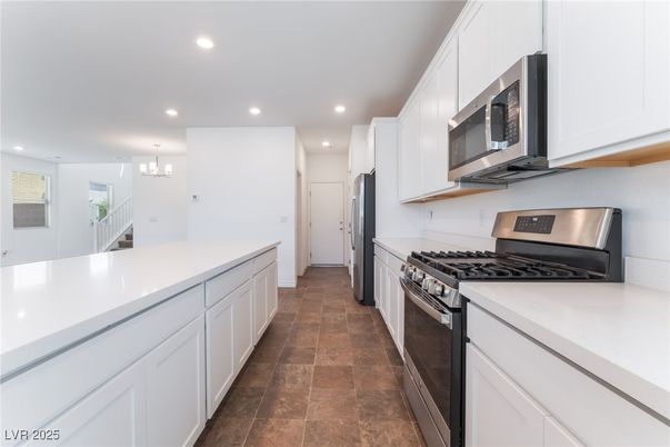 Chandelier, Interior, Kitchen, Recessed Lighting, Stainless Steel Appliances
