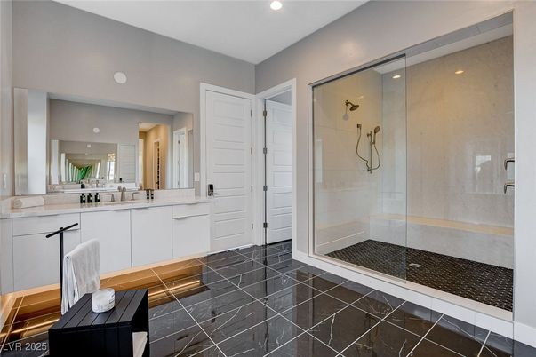 Bathroom, Dual Sink Vanities, Glass Shower, Interior, Recessed Lighting