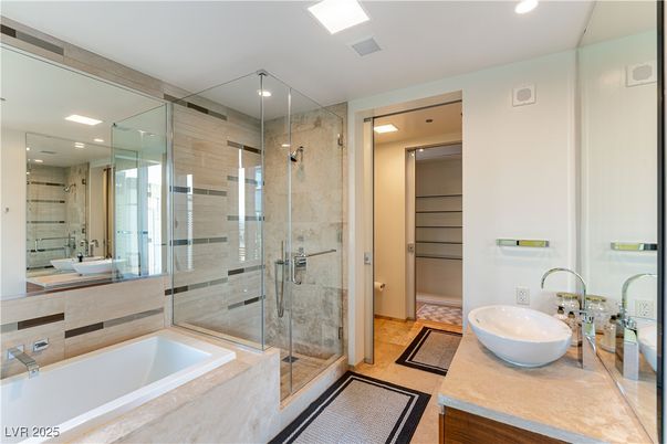 Bathroom, Dual Sink Vanities, Glass Shower, Interior, Recessed Lighting