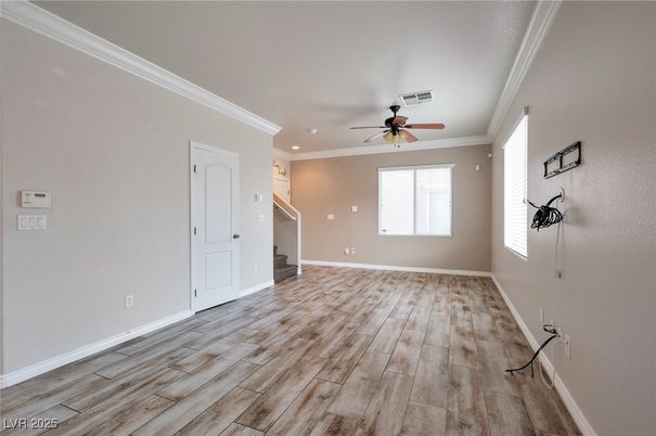 Empty room, Interior, Recessed Lighting, Wood Texture Flooring